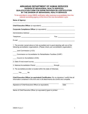 Qualification Form for RSPMI Provider Re-Certification - Arkansas ...