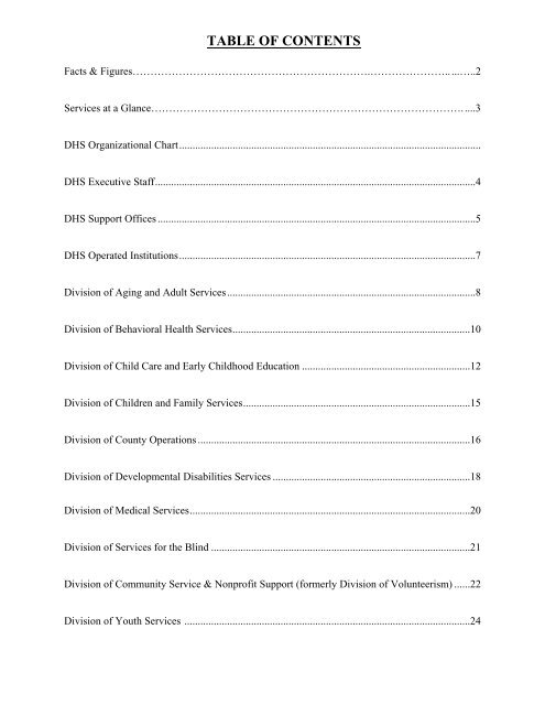 Table of contents - Arkansas Department of Human Services