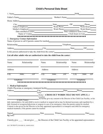 Child's Personal Data Sheet - Arkansas Department of Human ...