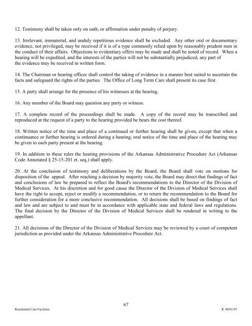 AUTHORITY The following rules and regulations for the - Arkansas ...
