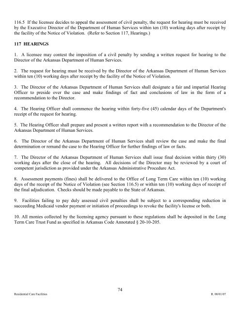 AUTHORITY The following rules and regulations for the - Arkansas ...