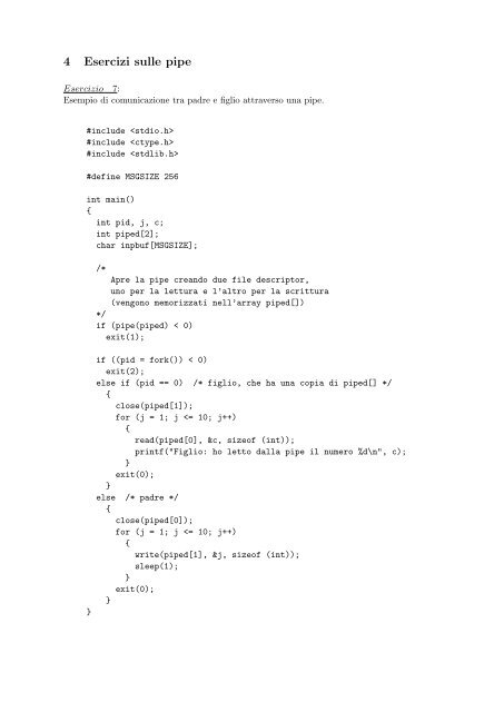 UNIX: testo della esercitazione 5 in laboratorio su primitive per la ...