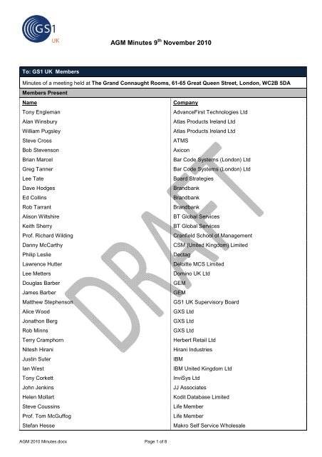AGM 2010 Minutesx - GS1 UK