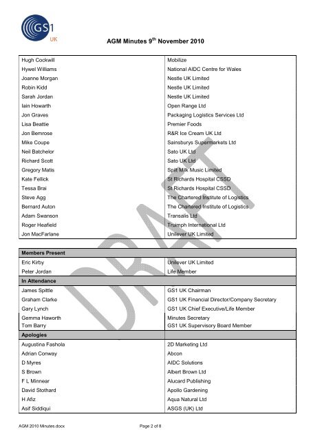 AGM 2010 Minutesx - GS1 UK