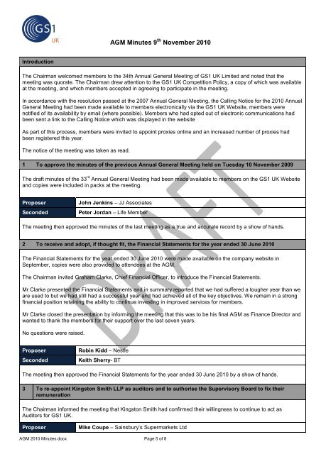 AGM 2010 Minutesx - GS1 UK