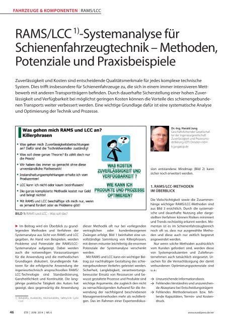 RAMS LCC Systemanalyse für Schienenfahrzeuge - Methoden, Potenziale und Praxisbeispiele