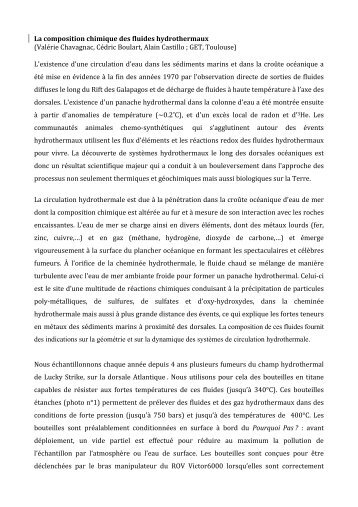La composition chimique des fluides hydrothermaux ... - Ifremer