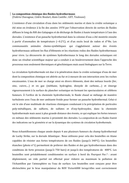 La composition chimique des fluides hydrothermaux ... - Ifremer