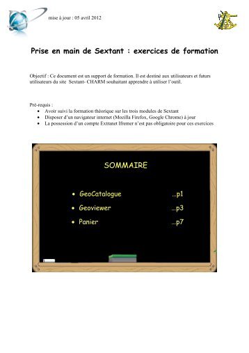 Prise en main de Sextant : exercices de formation SOMMAIRE