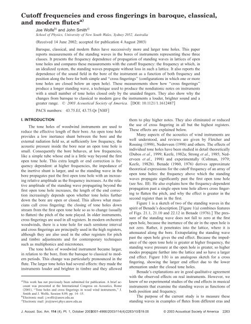 Cutoff frequencies and cross fingerings in ... - School of Physics