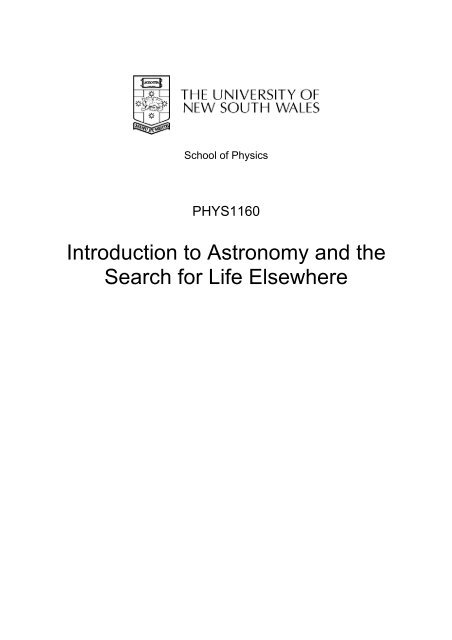 Introduction to Astronomy and the Search for Life ... - School of Physics