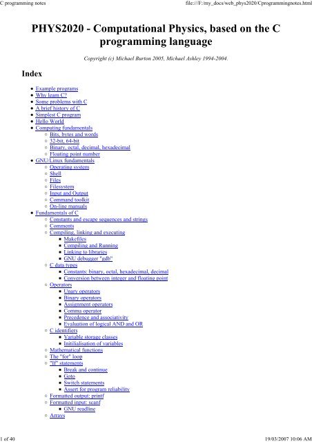 C programming notes - School of Physics