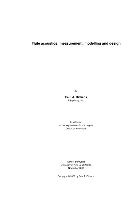 Flute acoustics: measurement, modelling and design - School of ...