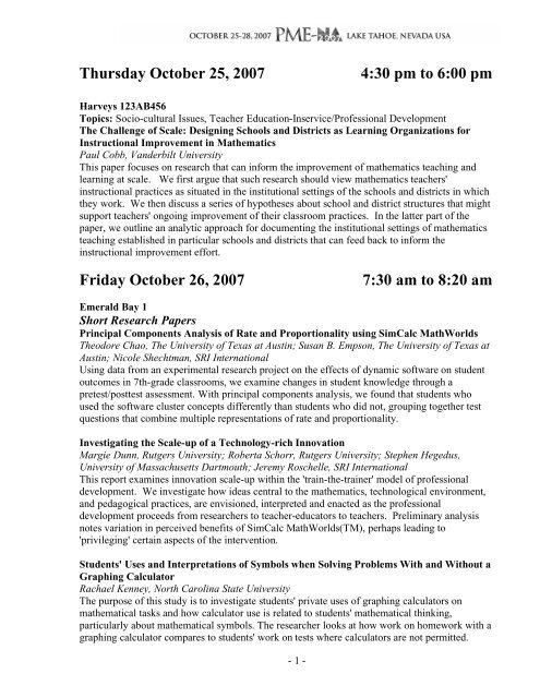 Thursday October 25, 2007 4:30 pm to 6:00 pm Friday ... - PME-NA