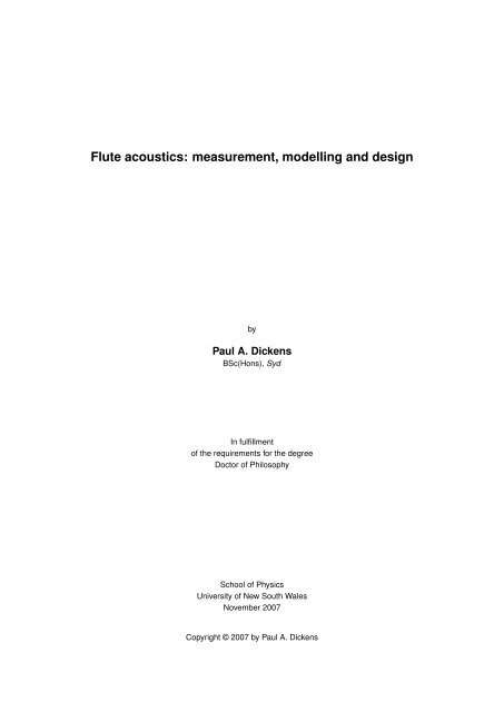 Flute acoustics: measurement, modelling and design - School of ...