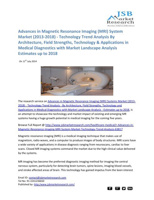 JSB Market Research: Advances in Magnetic Resonance Imaging (MRI) System Market