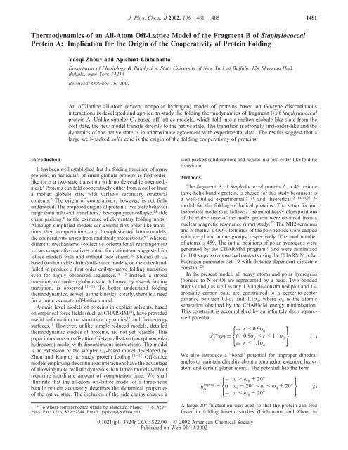 Thermodynamics of an All-Atom Off-Lattice Model ... - Yaoqi Zhou Lab