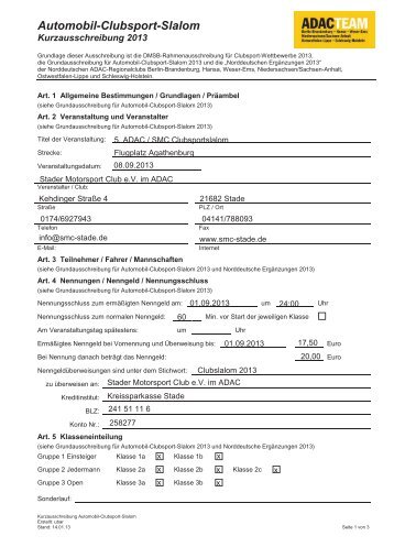 Automobil-Clubsport-Slalom - Stader Motorsport Club eV im ADAC