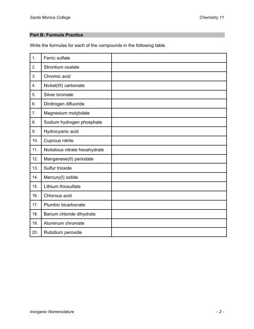 Lab Report: Inorganic Nomenclature - Santa Monica College