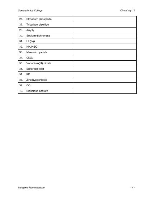 Lab Report: Inorganic Nomenclature - Santa Monica College