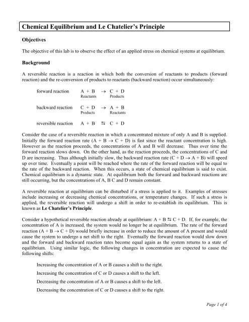Chemical Equilibrium And Le Chatelier S Principle Chemical Equilibrium And Le Chatelier S Principle