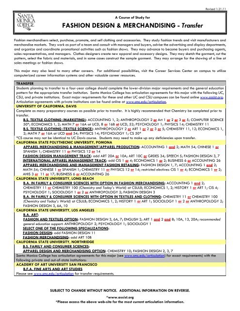 FASHION DESIGN & MERCHANDISING - Transfer - Santa Monica ...