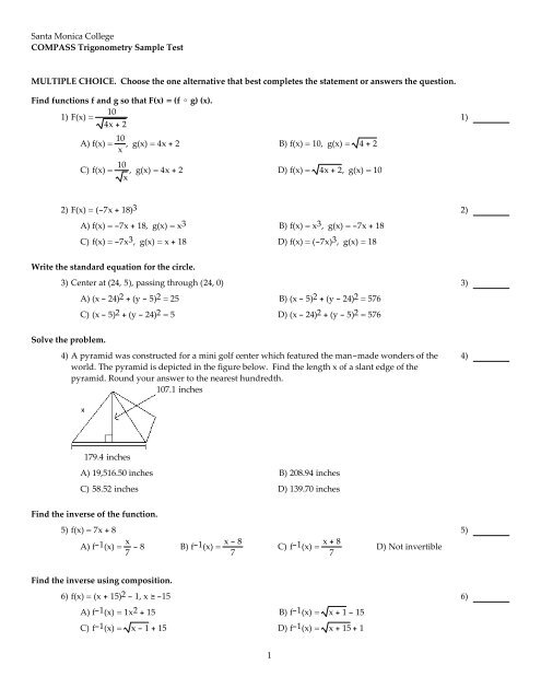 Trigonometry.tst - TestGen - Santa Monica College