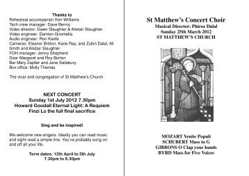 25th March programme - St Matthew's Choir