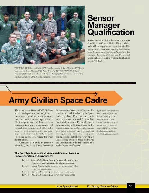 Spring 2011 - Space and Missile Defense Command - U.S. Army