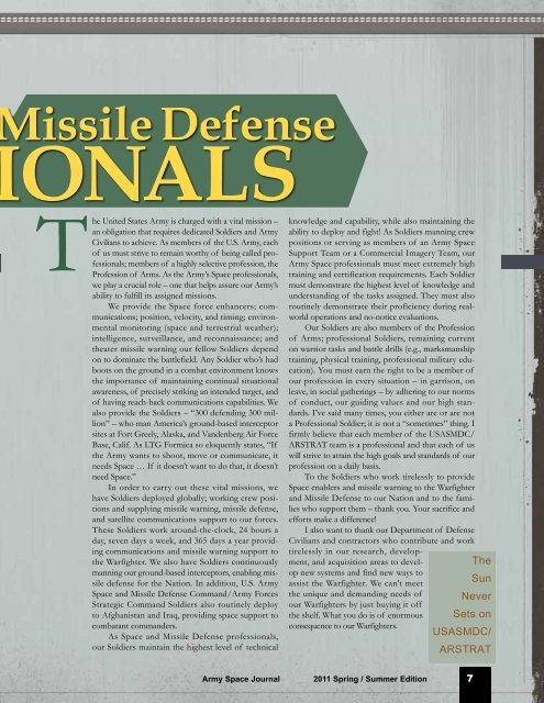 Spring 2011 - Space and Missile Defense Command - U.S. Army