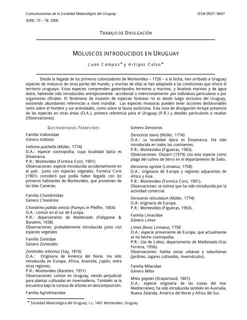 moluscos introducidos en uruguay Comunicaciones de la