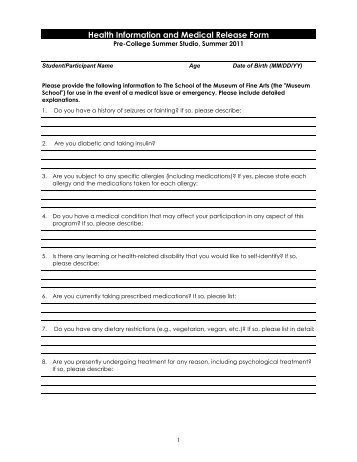 Health Information and Medical Release Form - School of the ...