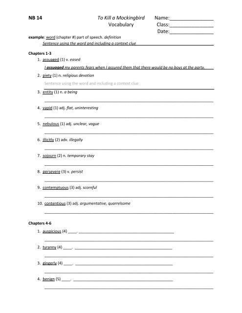 NB 14 To Kill a Mockingbird Name: Vocabulary Class
