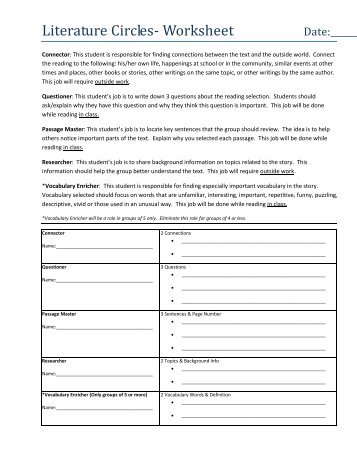 Literature Circles- Worksheet