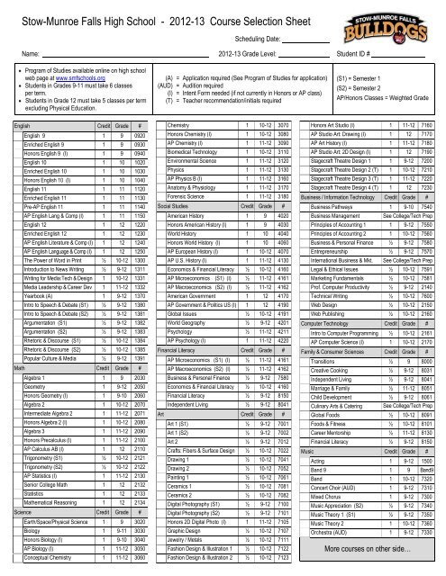 2012-13 Course Selection Sheet - Stow Munroe Falls City School ...