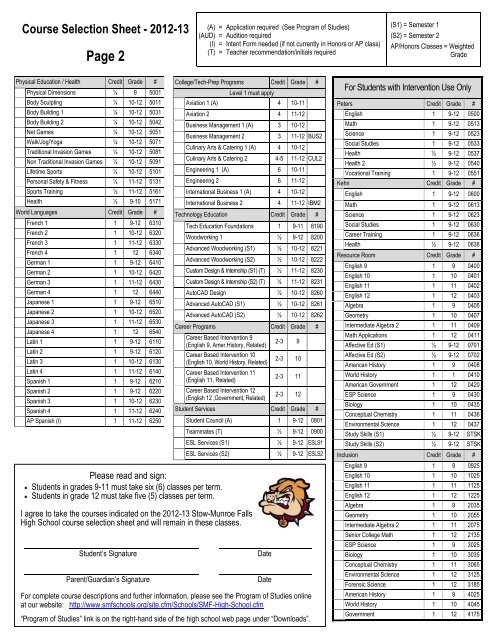 2012-13 Course Selection Sheet - Stow Munroe Falls City School ...