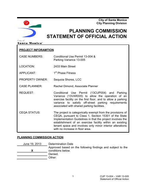 Conditional Use Permit 13-004; Variance 13-005, 2433 Main Street