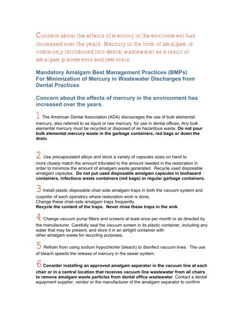 Mandatory Amalgam Best Management Practices (BMPs)