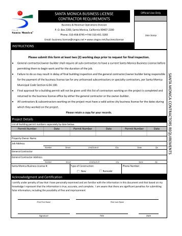Contractors License Release Form - City of Santa Monica