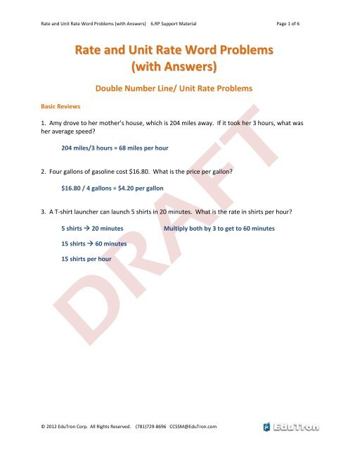 08 Rate And Unit Rate Word Problems With Answers pdf EngageNY