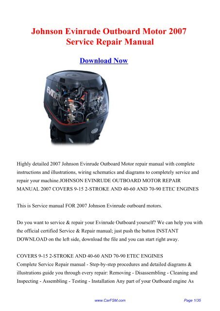 Download Johnson Evinrude Outboard Motor 2007 Service ... - Carfsm