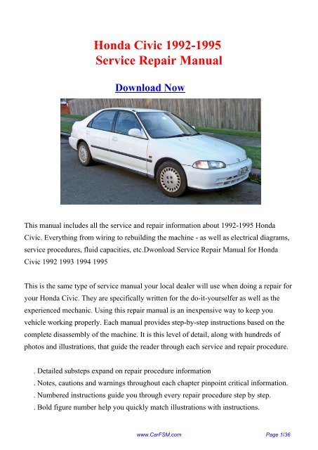 Download Honda Civic 1992-1995 Workshop Manual - Repair manual