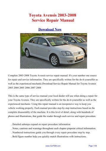 Download Toyota Avensis 2003-2008 Service Repair Manual - Carfsm