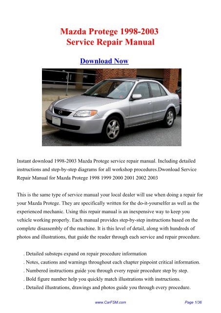 Mazda Protege 1998-2003 Workshop Manual - Repair manual