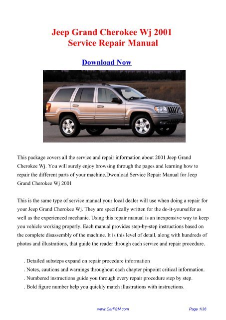 2001 Jeep Grand Cherokee Wj Workshop Manual - Repair manual