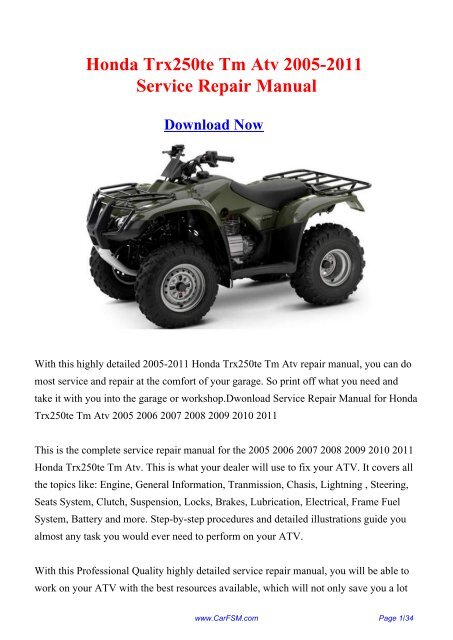 Honda TRX 400 450 500 Foreman Rubicon ATV Quad MANUAL Owners Book Service 2011