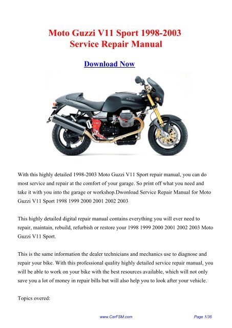 1998-2003 Moto Guzzi V11 Sport Service Repair Manual - Carfsm