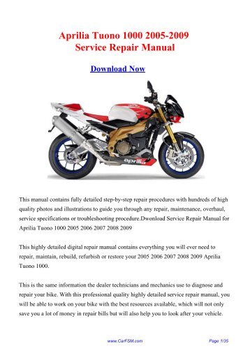 2005-2009 Aprilia Tuono 1000 Service Repair Manual - Carfsm