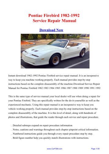 Pontiac Firebird 1982-1992 Workshop Manual - Repair manual