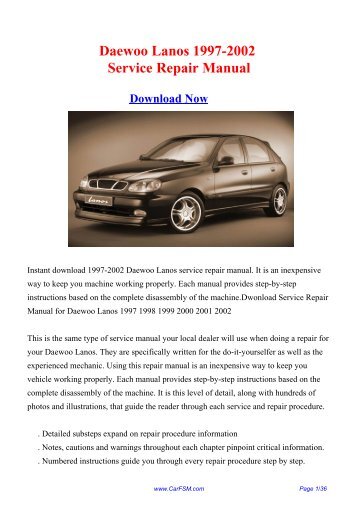 Download 1997-2002 Daewoo Lanos Service Repair Manual - Carfsm